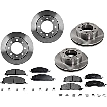 Front and Rear Brake Disc and Pad Kit, Plain Surface, 8 Lugs, Semi-Metallic, Cast Iron, Pro-Line Series