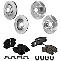 Front and Rear Brake Disc and Pad Kit, Plain Surface, 5 Lugs, Ceramic - Front; Semi-Metallic - Rear, Pro-Line Series