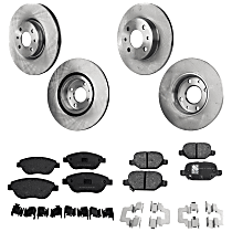 Front and Rear Brake Disc and Pad Kit, Plain Surface, 4 Lugs, Ceramic - Front; Organic - Rear, Pro-Line Series