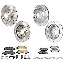 8-Piece Kit Front and Rear Brake Disc and Pad Kit, Cross-drilled and Slotted, 6 Lugs, Ceramic, 4.8L 8Cyl,  Includes (4) Brake Disc and (2) Brake Pad Set