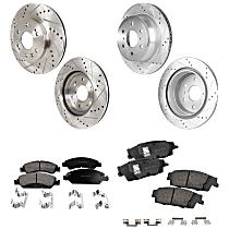 Front and Rear Brake Disc and Pad Kit, Cross-drilled and Slotted, 6 Lugs, Ceramic, Except 6 Piston BBK