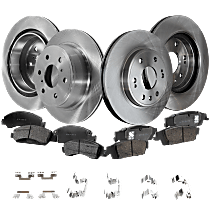Front and Rear Brake Disc and Pad Kit, Plain Surface, 6 Lugs, Ceramic, FLEX, Except 6 Piston BBK, Pro-Line Series