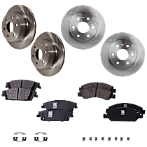 Front and Rear Brake Disc and Pad Kit, Plain Surface, 6 Lugs, Ceramic, with Brake Fluid