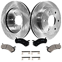 4-Piece Kit Front Brake Disc and Pad Kit, Plain Surface, 6 Lugs, Ceramic, 4WD, With Rear Drum Brake, 5.3L 8Cyl, Pro-Line Series  Includes (2) Brake Disc and (1) Brake Pad Set