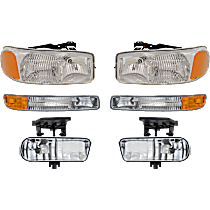 6-Piece Kit, Driver and Passenger Side Halogen Headlight, With bulb(s), Sport Utility, OE Replacement, Includes (2) Headlight, (2) Fog Light and (2) Parking Light