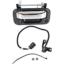 2-Piece Kit Exterior Tailgate Handle with Back Up Camera, Chrome Lever with Primed Bezel, Does not include Mounting Hardware, With Key Hole and Cable