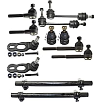 12-Piece Kit Front, Driver and Passenger Side Suspension Kit, includes (4) Ball Joint, (2) Sway Bar Link, (2) Tie Rod Adjusting Sleeve, and (4) Tie Rod End