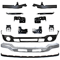 13-Piece Kit, Front Bumper, Chrome, Includes (1) Bumper, (6) Bumper Bracket, (1) Bumper Cover, (2) Bumper Trim, (2) Fog Light, and (1) Valance
