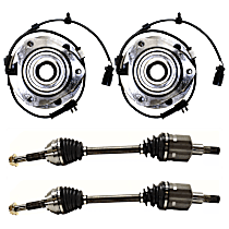 4-Piece Kit Front, Driver and Passenger Side Wheel Hub, AWD/RWD, includes (2) Axle Assembly and (2) Wheel Hub