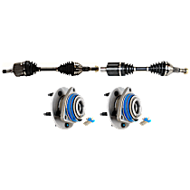 4-Piece Kit Front, Driver and Passenger Side Axle Assembly, With Standard Neoprene Outboard Boot, New, includes (2) Axle Assembly and (1) Wheel Hub