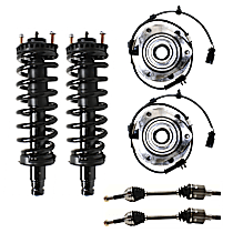 6-Piece Kit Front, Driver and Passenger Side Shock Absorber and Strut Assembly, AWD/RWD, includes (2) Axle Assembly, (2) Loaded Strut, and (2) Wheel Hub