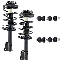 4-Piece Kit Front, Driver and Passenger Side Fully Loaded Strut, includes (2) Shock Absorber and Strut Assembly and (2) Sway Bar Link