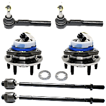 6-Piece Kit Front, Driver and Passenger Side Wheel Hub, FWD, 6 Lugs, With Bearing, With Sensor,  Includes (4) Tie Rod End and (2) Wheel Hub