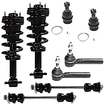 8-Piece Kit Front, Driver and Passenger Side Fully Loaded Strut, RWD, Crew Cab Pickup, AWD, Without Electronic Adjustable Suspension,  Includes (2) Ball Joint, (2) Loaded Strut, (2) Sway Bar Link, and (2) Tie Rod End