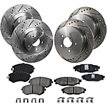 Front and Rear Brake Disc and Pad Kit, Cross-drilled and Slotted, 5 Lugs, Cast Iron, Ceramic, Pro-Line Series