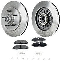 Front, Driver and Passenger Side Brake Disc and Pad Kit, Plain Surface, 5 Lugs, Semi-Metallic, Rear Wheel Drive, Pro-Line Series