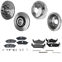 Front and Rear Brake Disc and Pad Kit, Plain Surface, 7 Lugs, Ceramic - Front; Semi-Metallic - Rear, Rear Wheel Drive, Pro-Line Series