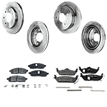 8-Piece Kit Front and Rear Brake Disc and Pad Kit, Plain Surface, 7 Lugs, Front-Ceramic/Rear-Semi-Metallic, RWD, 7 Lug, Production Date From November 29 2004, 4.2L 6Cyl, Pro-Line Series  Includes (4) Disc and (2) Pad Set
