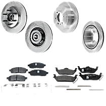Front and Rear Brake Disc and Pad Kit, Plain Surface 6 Lugs Ceramic - Front, Semi-Metallic - Rear Rear Wheel Drive Pro-Line Series