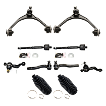 10-Piece Kit Front, Driver and Passenger Side, Upper Control Arm, RWD,  Includes (2) Ball Joint, (2) Control Arm, (2) Steering Rack Boot, and (4) Tie Rod End