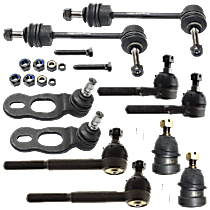 10-Piece Kit Front, Driver and Passenger Side, Upper and Lower Ball Joint, Link With Sockets, includes (4) Ball Joint, (2) Sway Bar Link, and (4) Tie Rod End