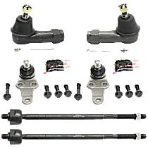 6-Piece Kit Front, Driver and Passenger Side, Lower Ball Joint, includes (2) Ball Joint and (4) Tie Rod End