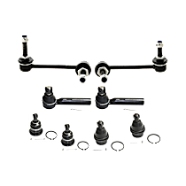 8-Piece Kit Front, Driver and Passenger Side, Upper and Lower Ball Joint, Without Kinetic Dynamic Suspension, includes (4) Ball Joint, (2) Sway Bar Link, and (2) Tie Rod End