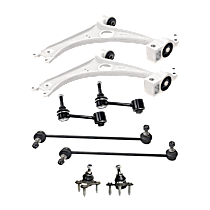 8-Piece Kit Front, Driver and Passenger Side, Lower Control Arm, includes (2) Ball Joint, (2) Control Arm, and (4) Sway Bar Link
