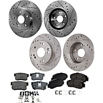 Front and Rear Brake Disc and Pad Kit, Cross-drilled and Slotted, 5 Lugs, Ceramic, 260mm Rotor Diameter, Pro-Line Series