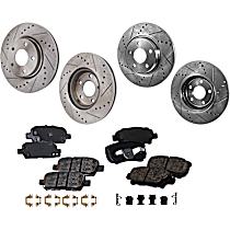 8-Piece Kit Front and Rear Brake Disc and Pad Kit, Cross-drilled and Slotted, Ceramic, engdesig: QR25DE, Naturally Aspirated, GAS, Nissan Engine, Base, 2.5L 4Cyl, Pro-Line Series  Includes (4) Brake Disc and (2) Brake Pad Set