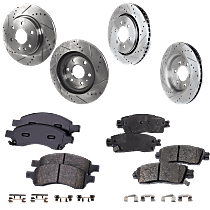 Front and Rear Brake Disc and Pad Kit, Cross-drilled and Slotted, 6 Lugs, Ceramic, Pro-Line Series