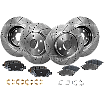 Front and Rear Brake Disc and Pad Kit, Cross-drilled and Slotted, 5 Lugs, Ceramic, Pro-Line Series