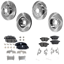 Front and Rear Brake Disc and Pad Kit, Plain Surface, 5 Lugs, Cast Iron, Ceramic, Pro-Line Series