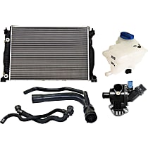 5-Piece Kit Radiator, GAS, B6 Body, 4 Cyl 1.8L, includes (1) Coolant Reservoir, (1) Radiator, (2) Radiator Hose, and (1) Thermostat