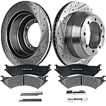 Rear Brake Disc and Pad Kit, Cross-drilled and Slotted, 8 Lugs, Semi-Metallic, Cast Iron, Pro-Line Series