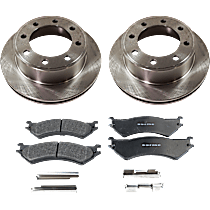 4-Piece Kit Rear Brake Disc and Pad Kit, Plain Surface, 8 Lugs, 325.88 mm, Semi-metallic, 5.4L 8Cyl, Pro-Line Series  Includes (2) Brake Disc and (1) Brake Pad Set