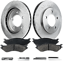Front Brake Disc and Pad Kit, Plain Surface, 5 Lugs, Semi-Metallic, Four Wheel Drive, Includes Shims and hardware, Pro-Line Series