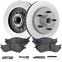 Front Brake Disc and Pad Kit, Plain Surface, 5 Lugs, Semi-Metallic, Rear Wheel Drive, Bare Rotor, Includes Shims and hardware, Pro-Line Series