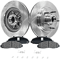 4-Piece Kit Front Brake Disc and Pad Kit, Plain Surface, 5 Lugs, Semi-Metallic, Rear Wheel Drive, Includes Shims and hardware, Pro-Line Series