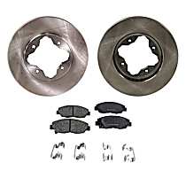 4-Piece Kit Front Brake Disc and Pad Kit, Plain Surface, 4 Lugs, 259.59 mm, Ceramic, Coupe, DX, 2.2L 4Cyl, Pro-Line Series  Includes (2) Brake Disc and (1) Brake Pad Set