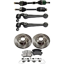 7-Piece Kit Front, Driver and Passenger Side Axle Assembly, AWD/FWD, Includes (2) Axle Assembly, (2) Brake Disc, (1) Brake Pad Set, and (2) Control Arm