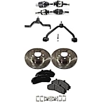 8-Piece Kit Front, Driver and Passenger Side Axle Assembly, Four Wheel Drive, 1 Piece Design, With Front Torsion Bar Spring, 2 Piece Design, New, 4WD, 3.0L 6Cyl  Includes (2) Axle Assembly, (2) Brake Disc, (1) Brake Pad Set, and (2) Control A