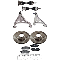 8-Piece Kit Front, Driver and Passenger Side, Lower Control Arm Kit, 4WD, 6 Lug, includes (2) Axle Assembly, (2) Brake Disc, (1) Brake Pad Set, and (2) Control Arm