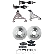 7-Piece Kit Front, Driver and Passenger Side, Lower Control Arm, with 7-Stud Rotor, Includes (2) Axle Assembly, (2) Brake Disc, (1) Brake Pad Set, and (2) Control Arm