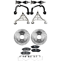 Front, Driver and Passenger Side, Upper and Lower Control Arm Kit, Four Wheel Drive/Rear Wheel Drive, 6 Lug, includes Axle Assembly, Brake Disc, and Brake Pad Set