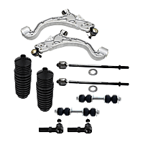 10-Piece Kit Front, Driver and Passenger Side Suspension with Control Arms, Steering Rack Boots, Sway Bar Links, and Tie Rod Ends