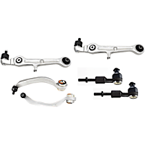 6-Piece Kit Front, Driver and Passenger Side, Lower, Outer, Frontward and Rearward Control Arm, includes (4) Control Arm and (2) Tie Rod End