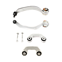 4-Piece Kit Front, Driver and Passenger Side, Lower, Rearward Control Arm, includes (2) Control Arm and (2) Sway Bar Link