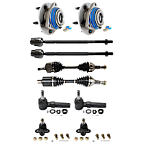 10-Piece Kit Front, Driver and Passenger Side, Lower, Inner and Outer Axle Assembly, With Standard Neoprene Outboard Boot, New, includes (2) Axle Assembly, (2) Ball Joint, (4) Tie Rod End, and (2) Wheel Hub