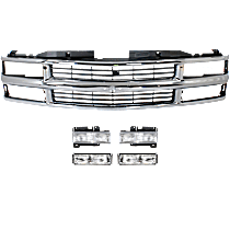 5-Piece Kit, Grille Chrome Shell with Painted Black Insert, Includes (1) Grille, (2) Headlight, and (2) Turn Signal Light